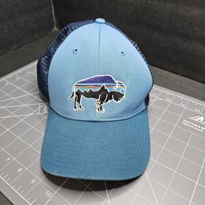 Patagonia Fitz Roy Bison One Size Fits Most Snapback Mesh Trucker Hat Blue